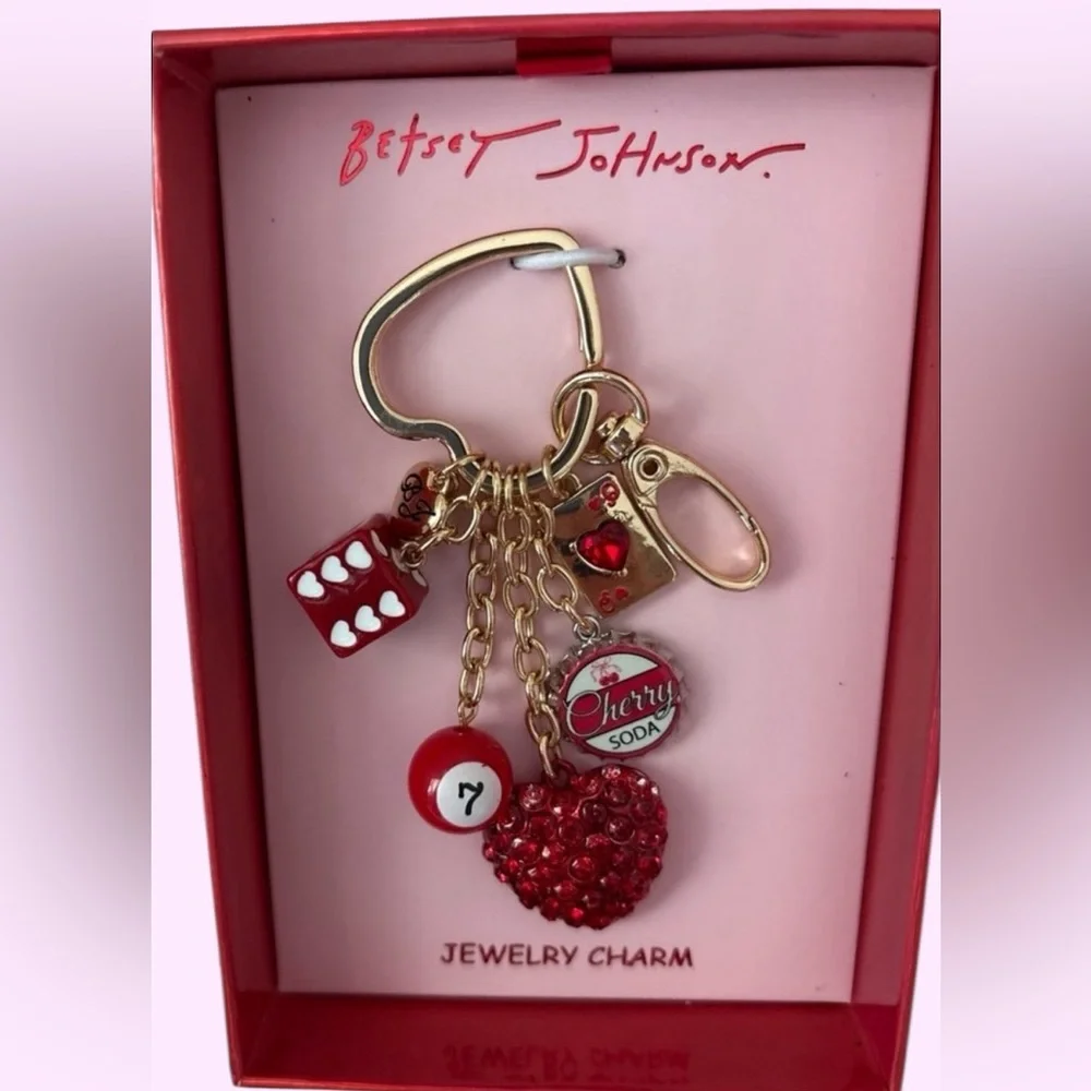 BETSEY JOHNSON Valentine Cherry Soda Pop Multiple Charms Bag Charm Keychain NWT